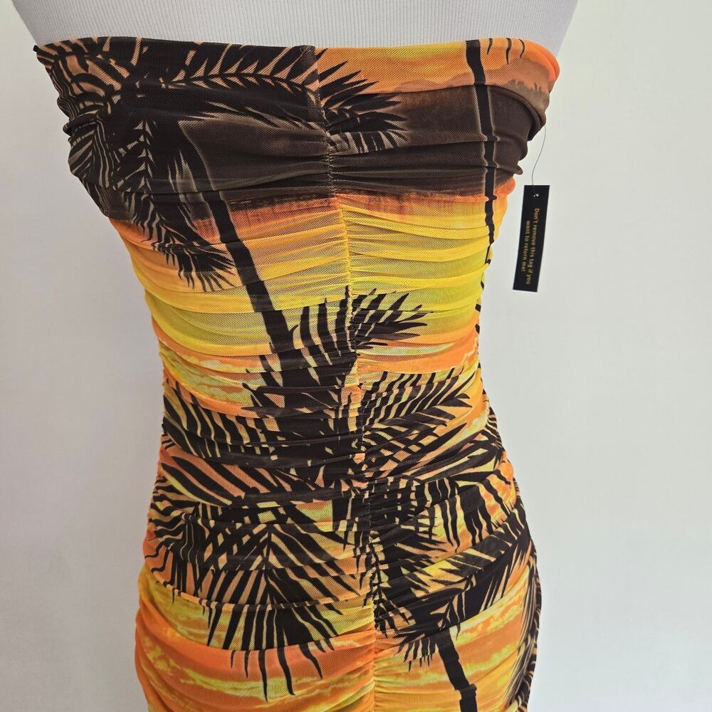 NWT AFRM Marlo Sunrise Tube Dress Strapless Mesh Miami Tropical Women Medium - Picture 7 of 11